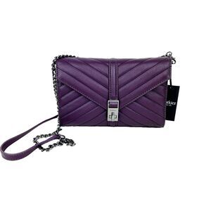 NWT Botkier Dakota Clutch Quilted Leather Flap Crossbody Bag Winter Purple Chain